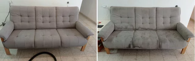 ניקוי ספה שלושה מושבים לפני ואחרי